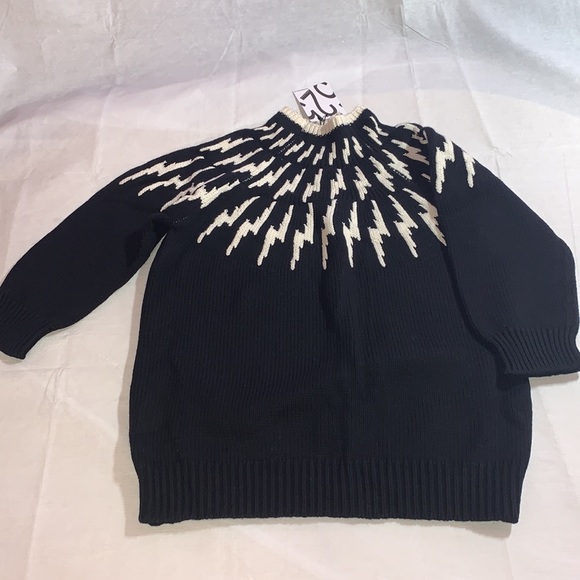 525 America wool sweater pullover turtleneck knit contrast cotton zigzag retro L - Picture 14 of 16